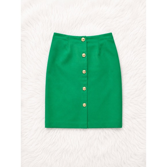 Dresses & Skirts - Emerald Green High Waisted Pencil Skirt Size 4 Gold Button Chic Preppy Office